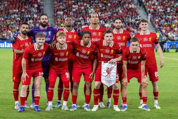 HONG KONG - Saturday, July 26, 2025: Liverpool players line-up for a team group photograph before the Hong Kong Football Festival 2025 pre-season match against AC Milan at the Kai Tak Stadium in Hong Kong on Day Six of the club's Asia Tour. (Photo by David Rawcliffe/Propaganda)