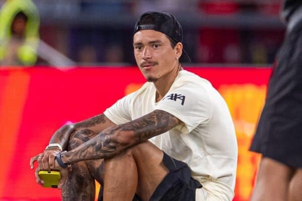 HONG KONG - Saturday, July 26, 2025: Liverpool's Darwin Núñez before the Hong Kong Football Festival 2025 pre-season match against AC Milan at the Kai Tak Stadium in Hong Kong on Day Six of the club's Asia Tour. (Photo by David Rawcliffe/Propaganda)