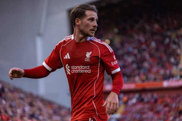 LIVERPOOL, ENGLAND - Monday, August 4, 2025: Liverpool's Alexis Mac Allister during a pre-season friendly match between Liverpool FC and Athletic Bilbao at Anfield. (Photo by David Rawcliffe/Propaganda)