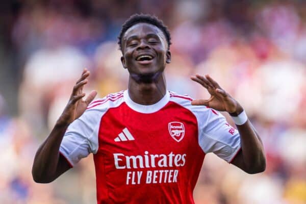LONDON, ENGLAND - Saturday, August 9, 2025: Arsenal's Bukayo Saka during a pre-season friendly match between Arsenal FC and Athletic Bilbao at the Emirates Stadium. (Photo by David Rawcliffe/Propaganda)
