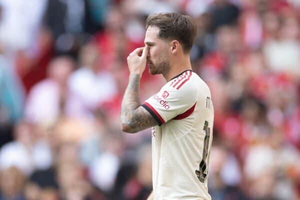 LONDON, ENGLAND - Sunday, August 10, 2025: Liverpool's Alexis Mac Allister looking dejected after losing the FA Community Shield match between Crystal Palace FC and Liverpool FC at Wembley Stadium. (Photo by David Rawcliffe/Propaganda)