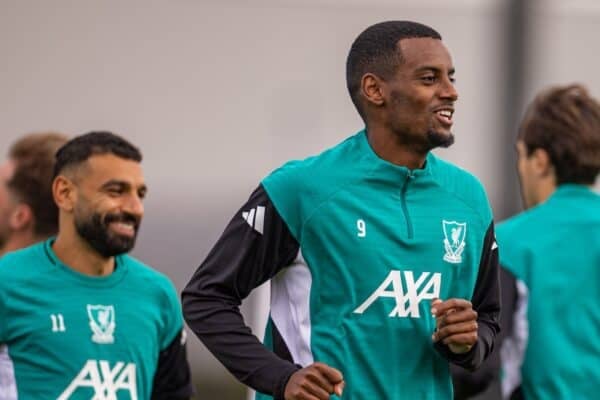 LIVERPOOL, ENGLAND - Tuesday, September 16, 2025: Liverpool's Alexander Isak during a training session at the AXA Training Centre ahead of the UEFA Champions League match between Liverpool FC and Atlético de Madrid. (Photo by David Rawcliffe/Propaganda)