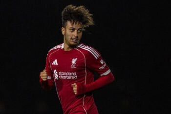 LONDON, ENGLAND - Friday, October 3, 2025: Liverpool's Kaide Gordon during the Premier League 2 match between Fulham FC Under-21's and Liverpool FC Under-21's at Motspur Park. (Photo by David Rawcliffe/Propaganda) Football – Premier League 2 – Fulham FC Under-21’s v Liverpool FC Under-21’s
