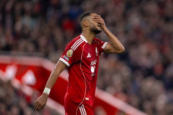 LIVERPOOL, ENGLAND - Sunday, October 19, 2025: Liverpool's Cody Gakpo reacts to missing a chance to equalise during the FA Premier League match between Liverpool FC and Manchester United FC at Anfield. (Photo by David Rawcliffe/Propaganda)