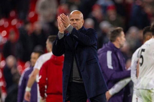 LIVERPOOL, ENGLAND - Sunday, October 19, 2025: Liverpool's head coach Arne Slot after the FA Premier League match between Liverpool FC and Manchester United FC at Anfield. (Photo by David Rawcliffe/Propaganda)