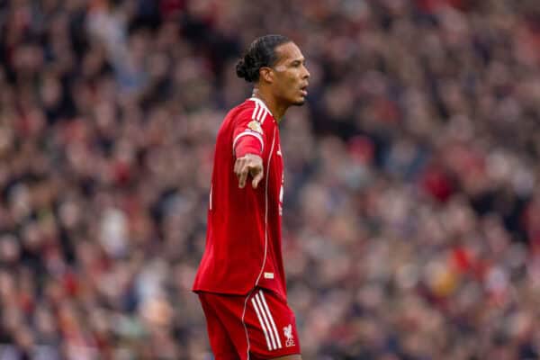LIVERPOOL, ENGLAND - Sunday, October 19, 2025: Liverpool's captain Virgil van Dijk during the FA Premier League match between Liverpool FC and Manchester United FC at Anfield. (Photo by David Rawcliffe/Propaganda)