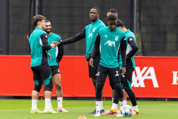 LIVERPOOL, ENGLAND - Tuesday, October 21, 2025: Liverpool's Ibrahima Konaté during a training session at the AXA Training Centre ahead of the UEFA Champions League match between Eintracht Frankfurt and Liverpool FC. (Photo by Jessica Hornby/Propaganda)