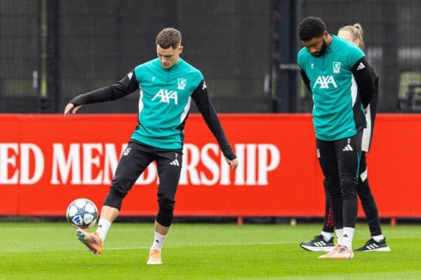LIVERPOOL, ENGLAND - Tuesday, October 21, 2025: Liverpool's Florian Wirtz during a training session at the AXA Training Centre ahead of the UEFA Champions League match between Eintracht Frankfurt and Liverpool FC. (Photo by Jessica Hornby/Propaganda)
