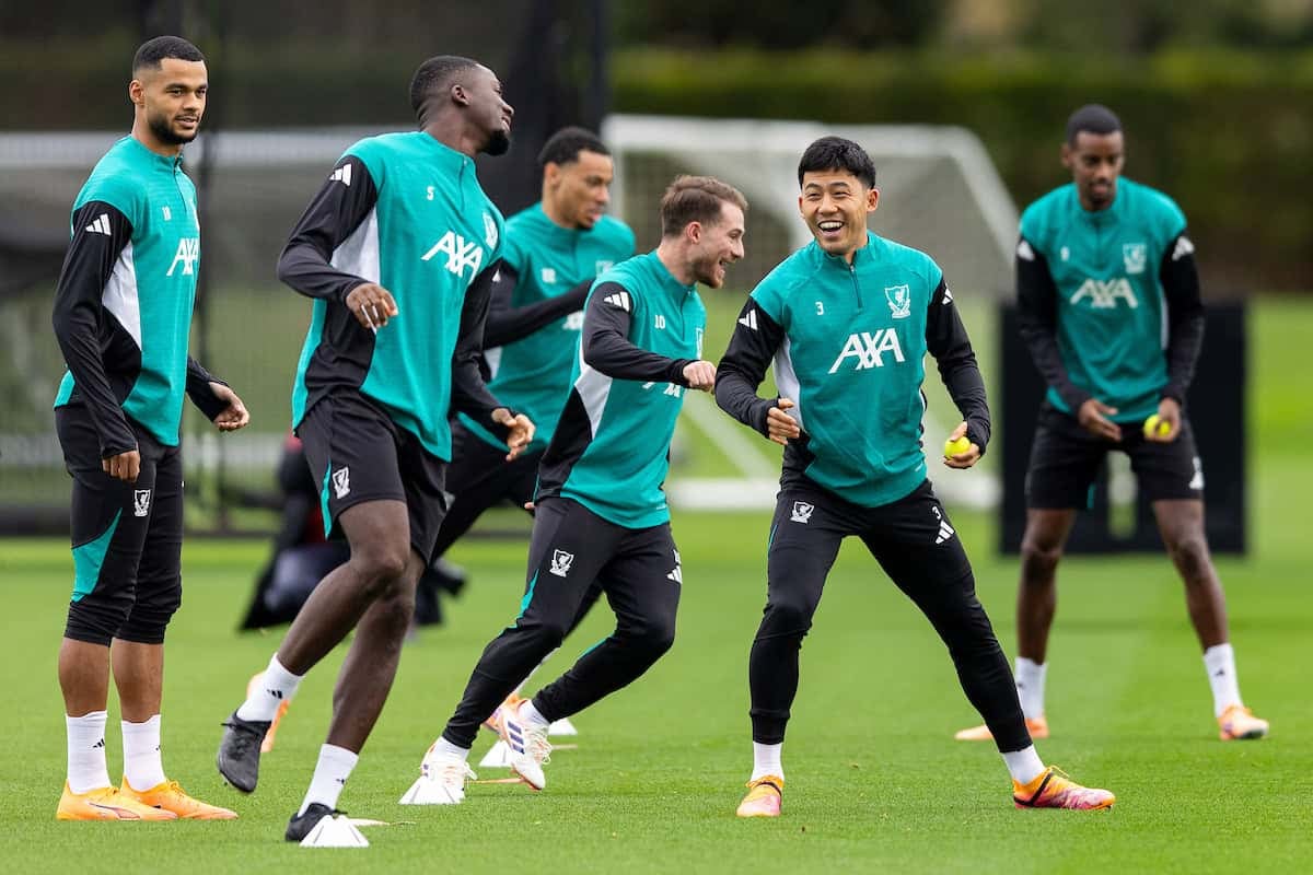 LIVERPOOL, ENGLAND - Tuesday, October 21, 2025: Liverpool's Wataru Endo during a training session at the AXA Training Centre ahead of the UEFA Champions League match between Eintracht Frankfurt and Liverpool FC. (Photo by Jessica Hornby/Propaganda)