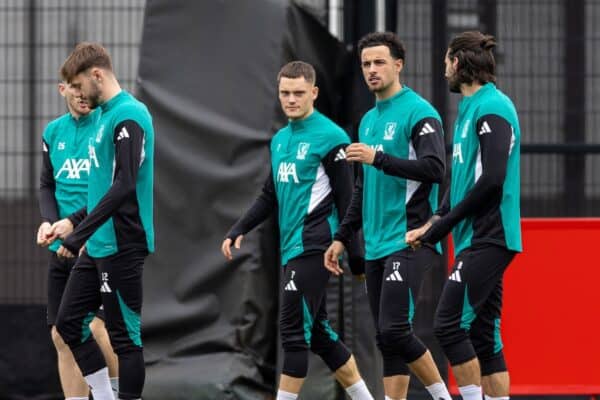 LIVERPOOL, ENGLAND - Tuesday, October 21, 2025: Liverpool's Curtis Jones during a training session at the AXA Training Centre ahead of the UEFA Champions League match between Eintracht Frankfurt and Liverpool FC. (Photo by Jessica Hornby/Propaganda)