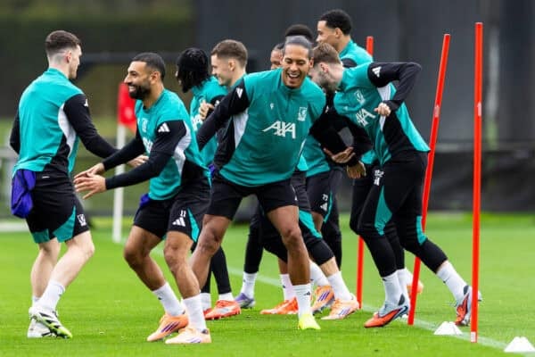 LIVERPOOL, ENGLAND - Tuesday, October 21, 2025: Liverpool's captain Virgil van Dijk during a training session at the AXA Training Centre ahead of the UEFA Champions League match between Eintracht Frankfurt and Liverpool FC. (Photo by Jessica Hornby/Propaganda)