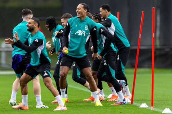 LIVERPOOL, ENGLAND - Tuesday, October 21, 2025: Liverpool's captain Virgil van Dijk during a training session at the AXA Training Centre ahead of the UEFA Champions League match between Eintracht Frankfurt and Liverpool FC. (Photo by Jessica Hornby/Propaganda)