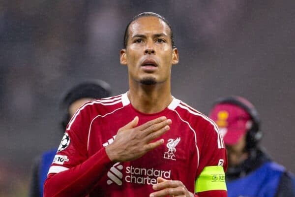 FRANKFURT, GERMANY - Wednesday, October 22, 2025: Liverpool's captain Virgil van Dijk after the UEFA Champions League match between Eintracht Frankfurt and Liverpool FC at the Waldstadion. (Photo by David Rawcliffe/Propaganda)