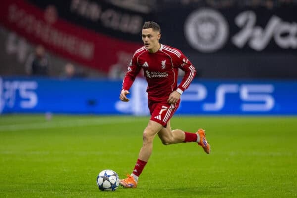 FRANKFURT, GERMANY - Wednesday, October 22, 2025: Liverpool's Florian Wirtz during the UEFA Champions League match between Eintracht Frankfurt and Liverpool FC at the Waldstadion. (Photo by David Rawcliffe/Propaganda)