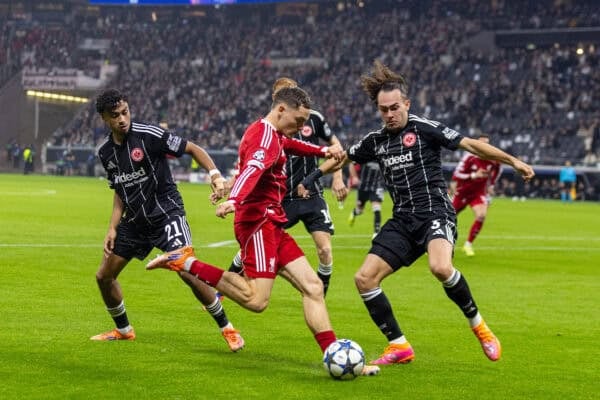 FRANKFURT, GERMANY - Wednesday, October 22, 2025: Liverpool's Florian Wirtz during the UEFA Champions League match between Eintracht Frankfurt and Liverpool FC at the Waldstadion. (Photo by David Rawcliffe/Propaganda)