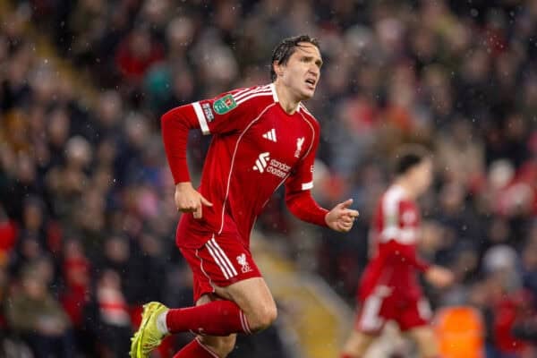 LIVERPOOL, ENGLAND - Wednesday, October 29, 2025: Liverpool's Federico Chiesa during the Football League Cup 4th Round match between Liverpool FC and Crystal Palace FC at Anfield. (Photo by David Rawcliffe/Propaganda)