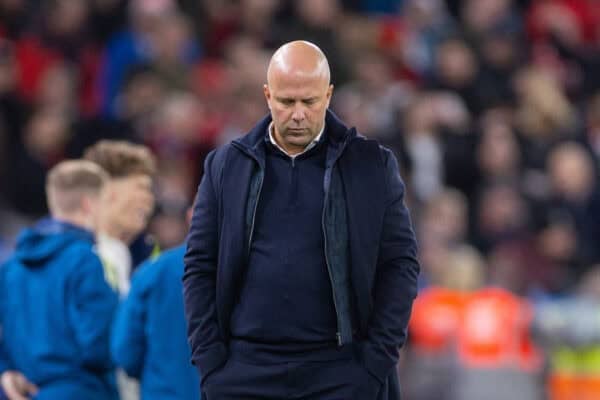 LIVERPOOL, ENGLAND - Saturday, November 22, 2025: Liverpool's head coach Arne Slot during the FA Premier League match between Liverpool FC and Nottingham Forest FC at Anfield. (Photo by David Rawcliffe/Propaganda)