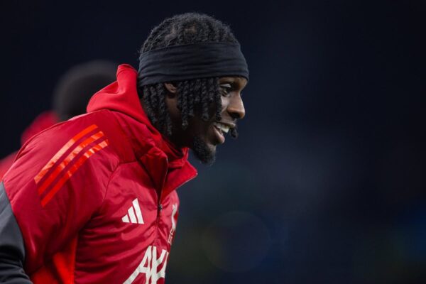 LONDON, ENGLAND - Saturday, December 20, 2025: Liverpool's substitute Jeremie Frimpong during the pre-match warm-up before the FA Premier League match between Tottenham Hotspur FC and Liverpool FC at the Tottenham Hotspur Stadium. (Photo by David Rawcliffe/Propaganda)