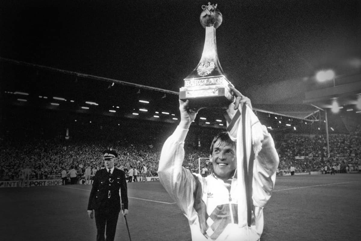 Kenny Dalglish with the league title trophy, 1990 (PA Images)