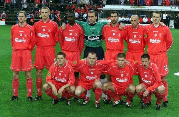 May, 2001: The Liverpool team group line up for photographers before the UEFA Cup Final at the Westfalen Stadium, Dortmund (Picture by: David Davies / PA Archive/Press Association Images)