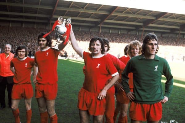 L-R: Brian Hall, Larry LLoyd, Tommy Smith, Alec Lindsay and Ray Clemence all Liverpool, 1973 ( Peter Robinson/EMPICS Sport)