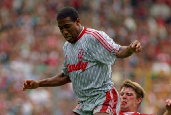 PENALTY INCIDENT. MANCHESTER UNITED'S GARY PALLISTER TRIPS UP LIVERPOOL'S JOHN BARNES. LIVERPOOL V MANCHESTER UNITED. 1990 CHARITY SHIELD AT WEMBLEY.