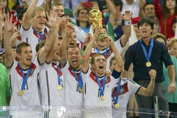 Germany's Philip Lahm lifts the FIFA World Cup 2014 Trophy (PA Images)