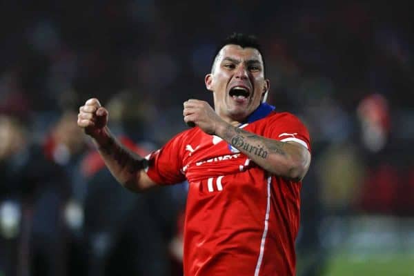 Chile's Gary Medel celebrates after Chile won the Copa America final soccer match against Argentina at the National Stadium in Santiago, Chile, Saturday, July 4, 2015. (AP Photo/Luis Hidalgo)