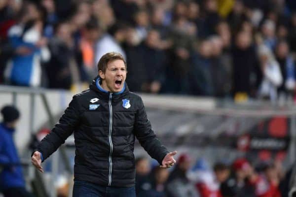 Hoffenheim's coach Julian Nagelsmann during the Bundesliga soccer match between TSG¬†1899 Hoffenheim and 1. FSV¬†Mainz 05 at Rhein-Neckar-Arena in Sinsheim, Germany, 20 February 2016. Photo: Uwe Anspach/dpa