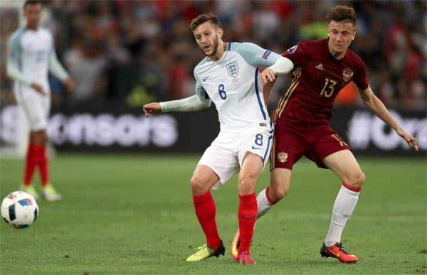 England's Adam Lallana and Russia's Aleksandr Golovin (right) battle for the ball during the UEFA Euro 2016, Group B match at the Stade Velodrome, Marseille.