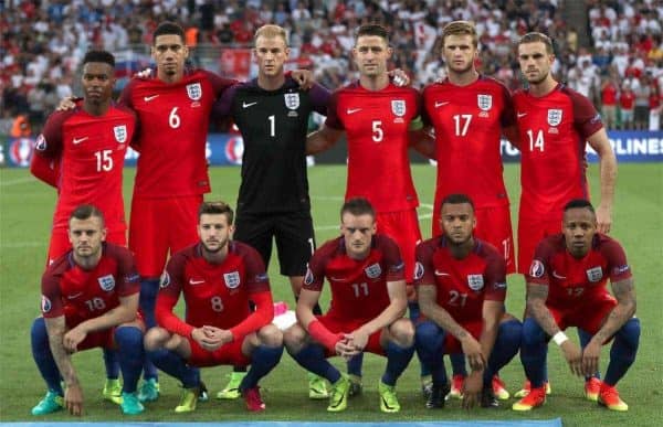 England Team Group. (Top L - R) England's Daniel Sturridge, Chris Smalling, Joe Hart, Gary Cahill, Eric Dier and Jordan Henderson. (Bottom L - R) Jack Wilshere, Adam Lallana, Jamie Vardy, Ryan Bertrand and Nathaniel Clyne during the UEFA Euro 2016, Group B match at the Stade Geoffroy Guichard, Saint-Etienne. (Picture by: Nick Potts / PA Wire/Press Association Images)