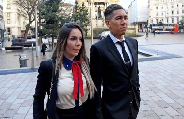 Footballer Roberto Firmino arriving at Liverpool City Magistrates Court with his wife Larissa Pereira where he is charged with drink driving, after he was stopped by police in Liverpool city centre in the early hours of Saturday, December 24.