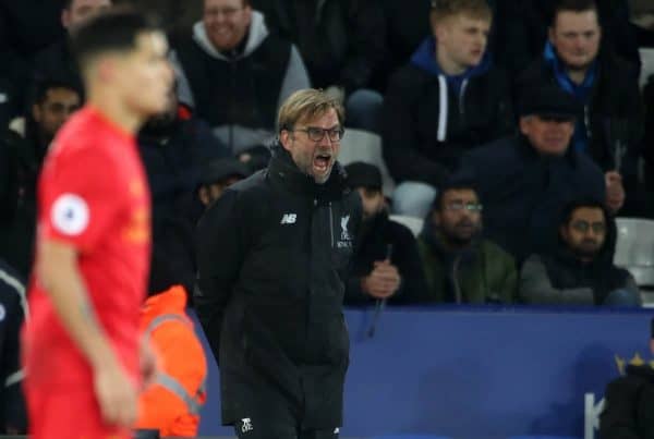 Liverpool manager Jurgen Klopp during the Premier League match at the King Power Stadium, Leicester. Photo: Nick Potts/PA Wire.