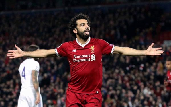 Liverpool's Mohamed Salah celebrates scoring his side's first goal of the game