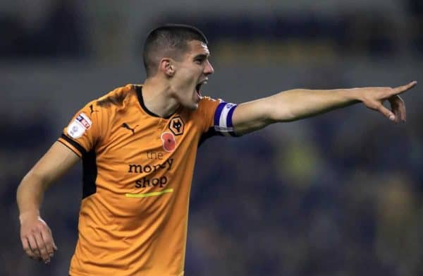 Wolverhampton Wanderers' Conor Coady during the Sky Bet Championship match at Molineux, Wolverhampton. PRESS ASSOCIATION Photo. Picture date: Friday November 3, 2017. See PA story SOCCER Wolves. Photo credit should read: Mike Egerton/PA Wire. RESTRICTIONS: EDITORIAL USE ONLY No use with unauthorised audio, video, data, fixture lists, club/league logos or "live" services. Online in-match use limited to 75 images, no video emulation. No use in betting, games or single club/league/player publications