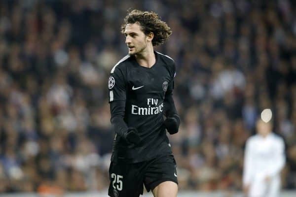 Paris Saint-Germain's Adrien Rabiot celebrates goal during Champions League Round of 16 1st leg match. February 14,2018. (Photo by Acero/Alter Photos/Sipa USA)