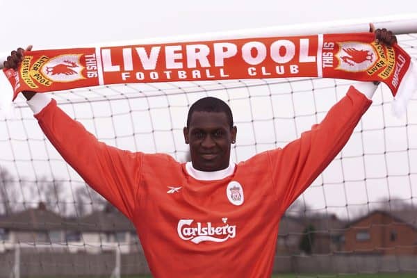 Emile Heskey signing, unveiled at Melwood, March 2000 (Magi Haroun/EMPICS Sport)