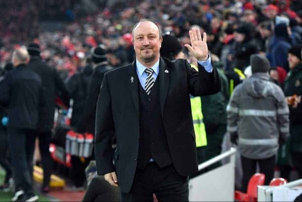 Newcastle United manager Rafael Benitez during the Premier League match at Anfield, Liverpool. PRESS ASSOCIATION Photo. Picture date: Saturday March 3, 2018. See PA story SOCCER Liverpool. Photo credit should read: Anthony Devlin/PA Wire. RESTRICTIONS: EDITORIAL USE ONLY No use with unauthorised audio, video, data, fixture lists, club/league logos or "live" services. Online in-match use limited to 75 images, no video emulation. No use in betting, games or single club/league/player publications