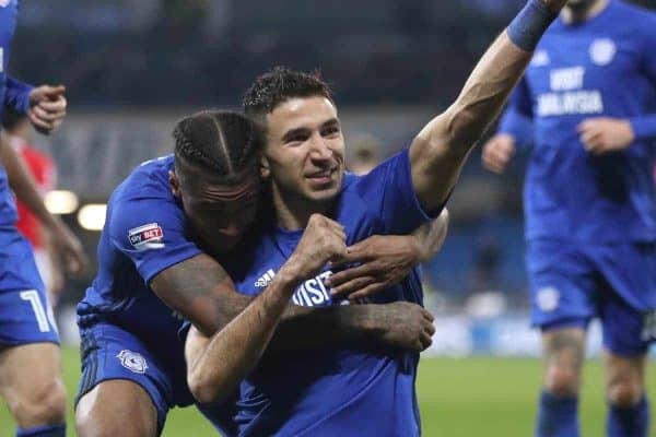 Cardiff City's Marko Grujic celebrates scoring his side's second goal of the game during the Sky Bet Championship match at Cardiff City Stadium (Nick Potts/PA Wire/PA Images)