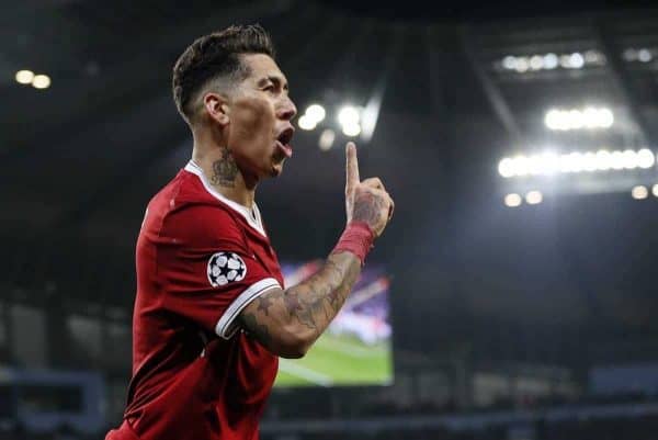 Liverpool's Roberto Firmino celebrates scoring his sides second goal during the Champions League Quarter Final 2nd Leg match at the Etihad Stadium, Manchester. Picture date: 10th April 2018. Picture credit should read: David Klein/Sportimage via PA Images