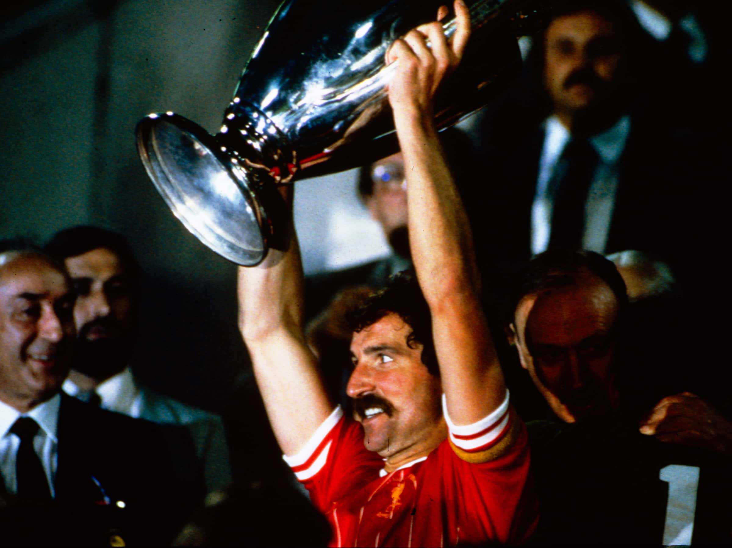 Liverpool captain Graeme Souness celebrates winning the European Cup, 1984 (PA Images)