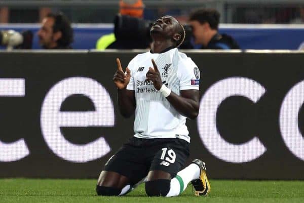 Liverpool's Sadio Mane celebrates scoring his side's first goal of the game during the UEFA Champions League, Semi Final, Second Leg at the Stadio Olimpico, Rome. PRESS ASSOCIATION Photo. Picture date: Wednesday May 2, 2018. See PA story SOCCER Roma. Photo credit should read: Steven Paston/PA Wire