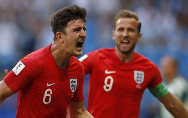 Sweden vs England SAMARA, SA - 07.07.2018: SWEDEN VS ENGLAND - Harry MAGUIRE of England celebrates his goal during the game between Sweden and England valid for the quarterfinals of the 2018 World Cup held at the Samara Arena in Samara, Russia. (Photo: Rodolfo Buhrer/La Imagem/Fotoarena)