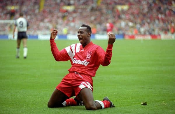 Liverpool's Michael Thomas celebrates scoring the opening goal, FA Cup final 1992 (Ross Kinnaird/EMPICS Sport)