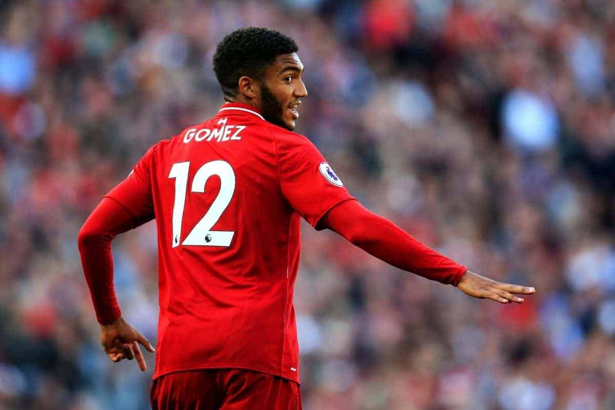 Liverpool's Joe Gomez reacts during the Premier League match at Anfield Stadium, Liverpool. Picture date 25th August 2018. Picture credit should read: Matt McNulty/Sportimage via PA Images