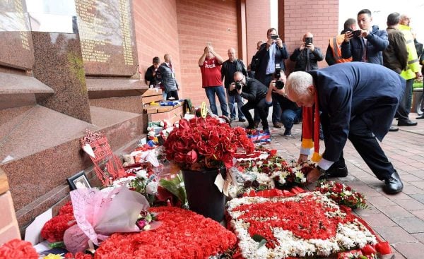 Labour leader Jeremy Corbyn visits the Hillsborough memorial at Anfield in Liverpool before he attends the match between Liverpool and Southampton. ( Stefan Rousseau/PA Wire/PA Images)