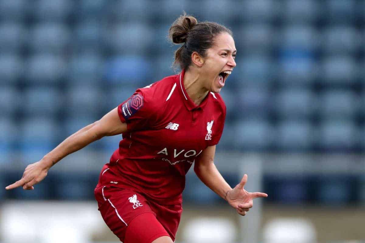 Liverpool women's Courtney Sweetman-Kirk celebrates scoring her side's first goal of the game (John Walton/EMPICS Sport)