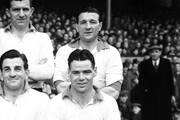 Liverpool team group: (back row, l-r) Albert Stubbins, Eddie Spicer, Laurie Hughes, Cyril Sidlow, Bill Jones, Bob Paisley (front row, l-r) Jimmy Payne, Kevin Baron, Phil Taylor, Cyril Done, Billy Liddell