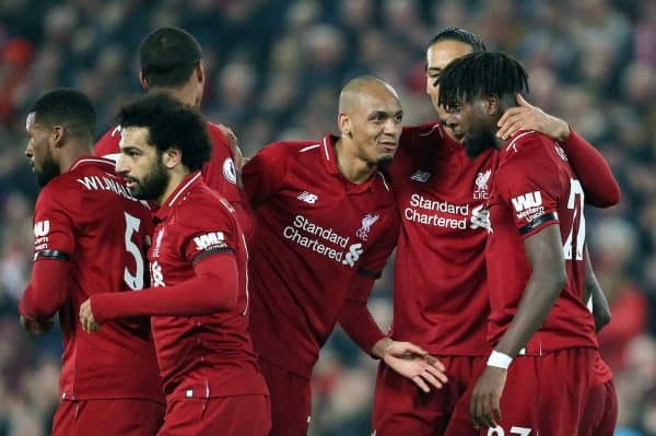 Liverpool's Divock Origi celebrates scoring his side's third goal of the game during the Premier League match at Anfield (Richard Sellers/PA Wire/PA Images)