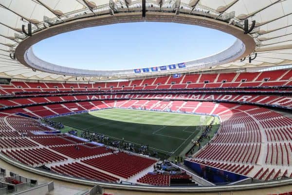 31 May 2019, Spain, Madrid: Soccer: Champions League, before the final, FC Liverpool - Tottenham Hotspur in the Wanda Metropolitano stadium. View into the stadium. Photo: Jan Woitas/dpa-Zentralbild/dpa